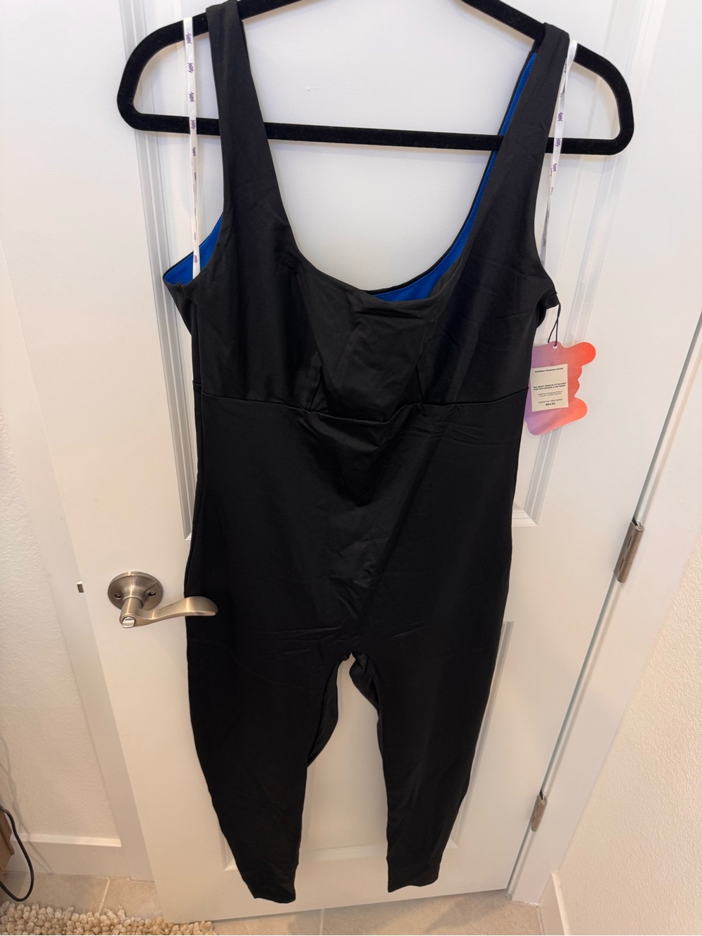 YITTY Black Footed Shapewear Bodysuit with Blue Lining